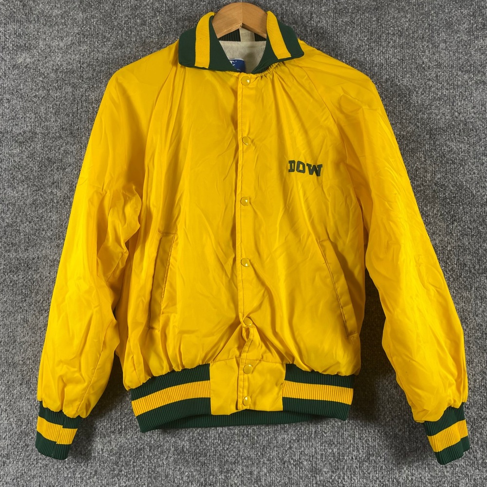 Vintage Champion Jacket Mens Medium Yellow DOW Windbreaker Bomber USA Made 80s